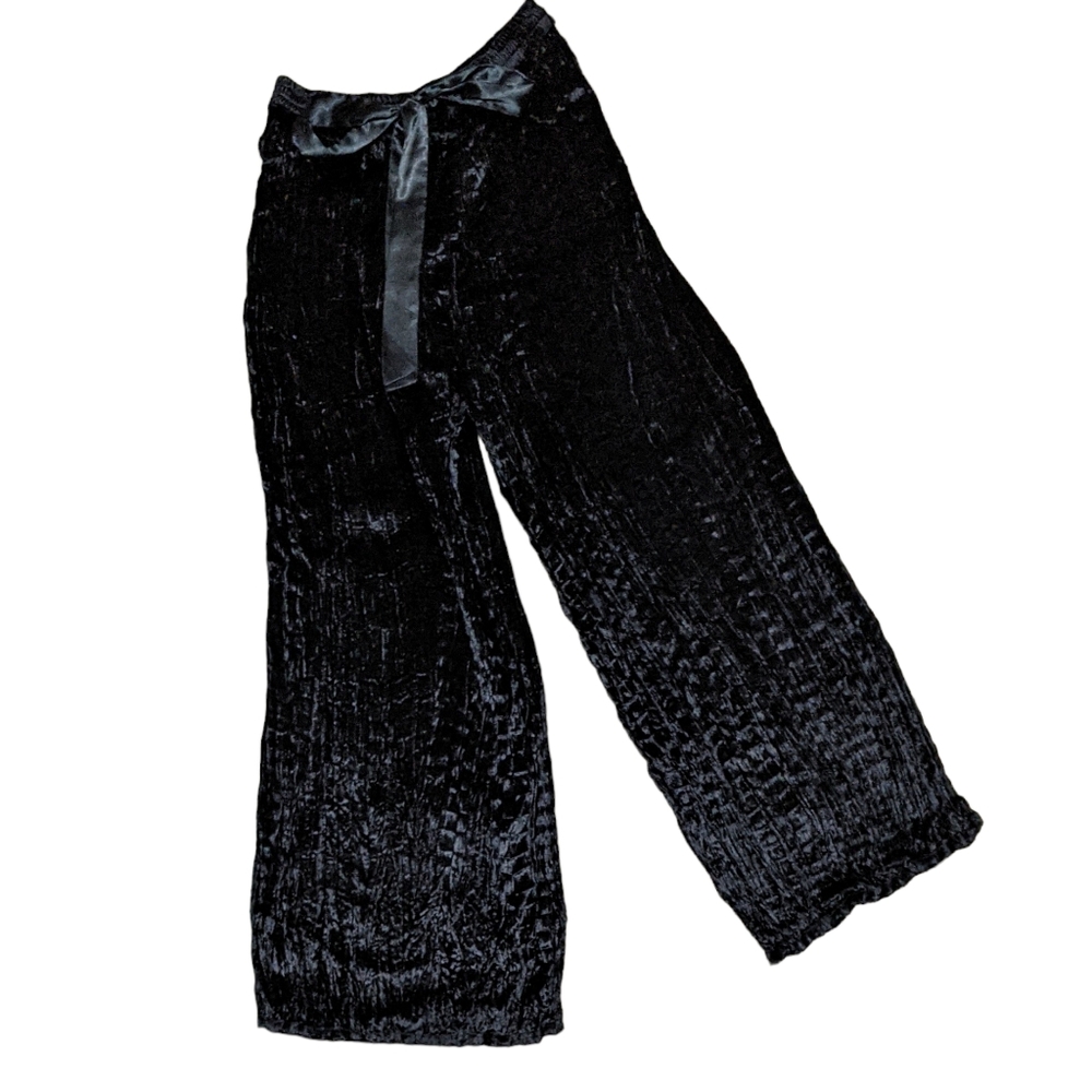 Vintage palazzo wide leg velvet textured elastic waist pull on pants siz…